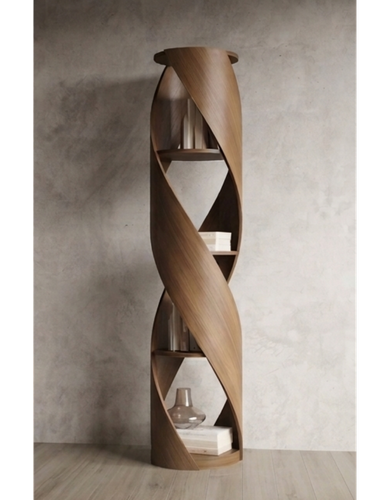 Helix Sculptural Twisted Spiral Floor Shelf — Solid Wood Decorative Storage Unit for Modern & Luxury Interiors