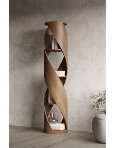 Helix Sculptural Twisted Spiral Floor Shelf — Solid Wood Decorative Storage Unit for Modern & Luxury Interiors