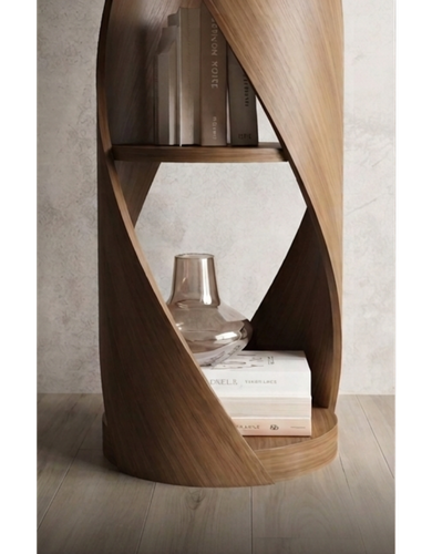 Helix Sculptural Twisted Spiral Floor Shelf — Solid Wood Decorative Storage Unit for Modern & Luxury Interiors
