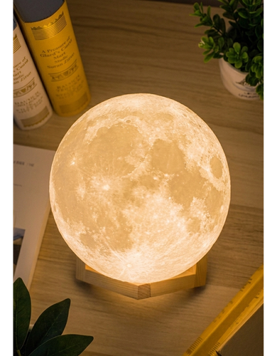 LunaGlow 3D Moon Lamp with Wooden Stand – Warm LED Night Light | Aesthetic Home Decor