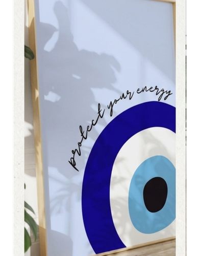 Evil Eye Wall Art Frame – “Protect Your Energy” Minimalist Blue Aesthetic Decor